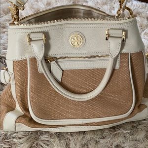 Tory Burch Straw and Leather Handbag